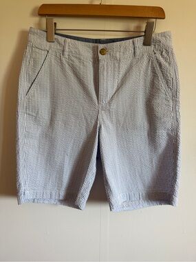 L.L. Bean Women’s Blue and White Seersucker Bermuda Shorts